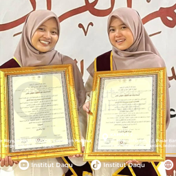 Maulida Fitriatunnisa dan Nila Wulandari menerima Sanad Al-Qur'an Riwayat Hafs Ṭayyibat an-Nasyr dalam Wisuda Tahfizh Nasional 2026.